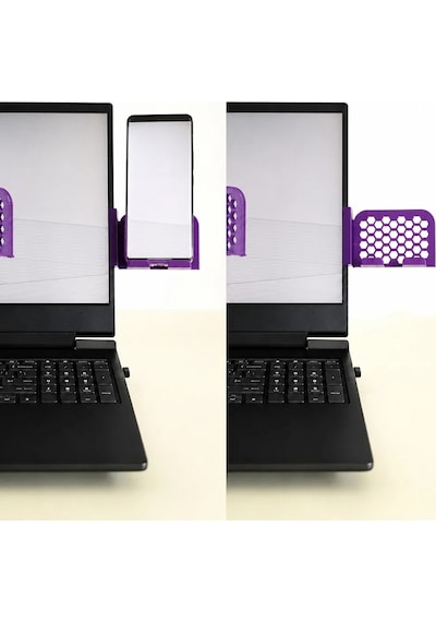 3d Baskı Monitor Telefon Tutucu - Petek Desenli Laptop Kenar Telefon Tutucu-mor Çok Renkli