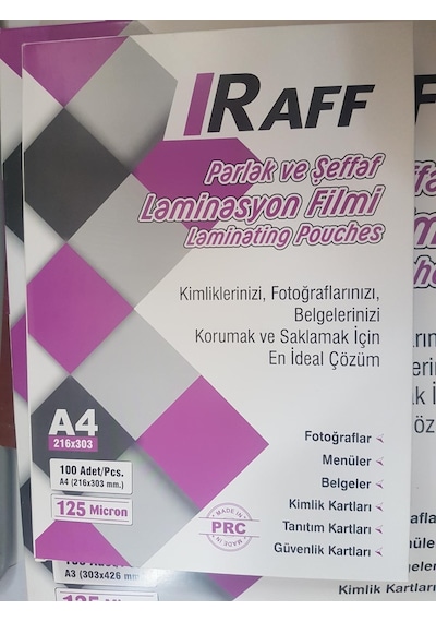 Raff Laminasyon Filmi A3 125 Mikron 100'lü Kutu