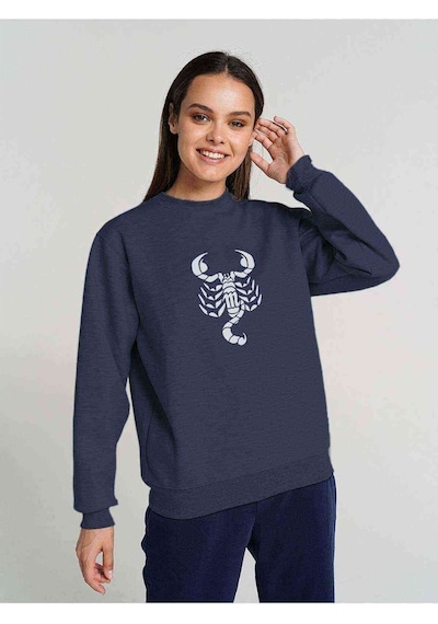 Scorpio Tatoo Baskılı Indigo Mavi Kadın Sweatshirt