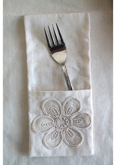 Çiçek Dantelli Krem Keten Kaşıklık Servis Sunum Table 6 Adet Krem