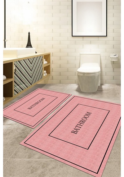 Buççin Online Mağaza Dijital Baskılı Yıkanabilir Ve Kaymaz Tabanlı Çerçeveli Bathroom Yazılı Banyo Paspası Klozet Takımı Çok Renkli