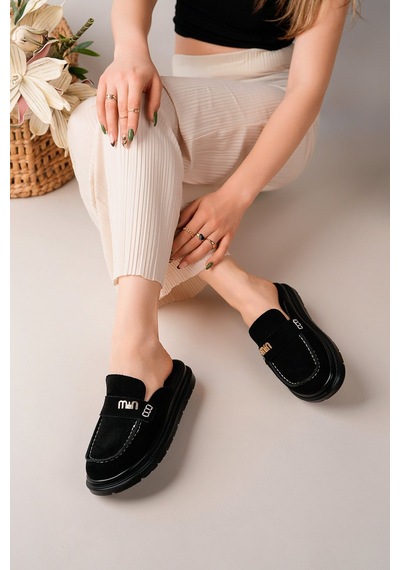 Bahrina Kadın Loafer Tokalı Terlik Siyah