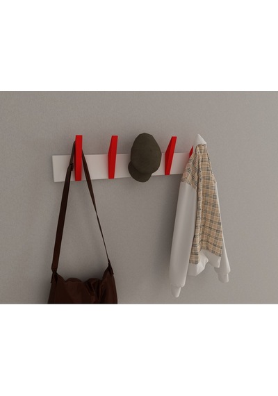 Hepsi3boyutlu Modern Duvar & Kapı Kanca Askılık - 5 Adet Kırmızı Kanca Askılık - Model No : 4 Kırmızı