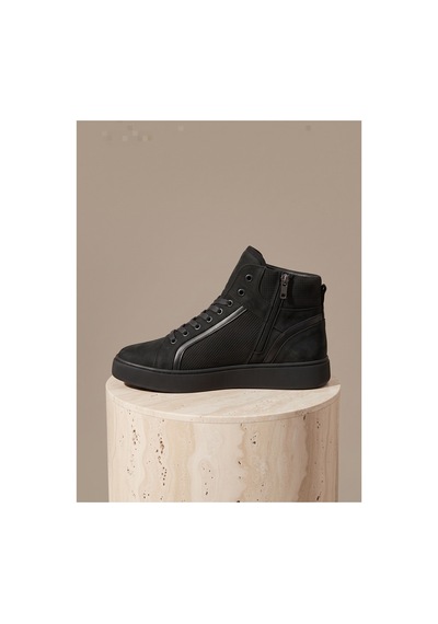 Bafaş Ayakkabı 038035 Siyah Hakiki Dana Derisi Bağcıklı Erkek Sneaker