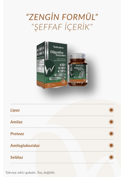 Wellvalens Digestive Enzymes İkili Paket 60 Tablet 5 Li Enzim Kompleksi, Sindirim Desteği