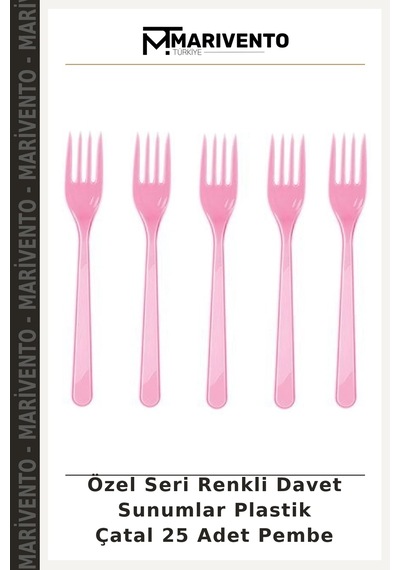 Özel Seri Renkli Davet Sunumlar Plastik Çatal 25 Adet Pembe