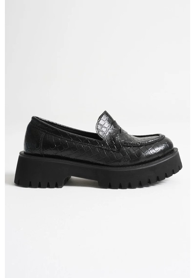 Trendella Kadın Günlük Siyah Kroko Loafer Ayakkabı Tr10ms02g