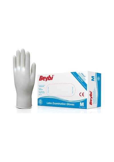 Beybi Pudralı Beyaz Lateks Muayene Eldiveni 100'lü