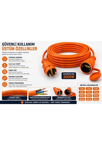 3x2.5mm Ttr Topraklı Turuncu Seyyar Uzatma Kablosu 10 Metre Diger