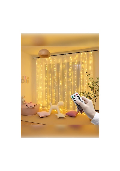 Dekoratif Perde Led 3x3 Gün Işığı Peri Led 300 Ledli 3mx3m Kumandalı 8 Modlu Usb'li Süsleme Ledi Gün Işığı
