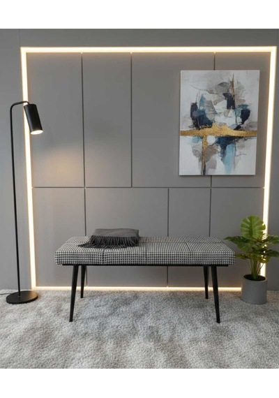Özcan Metal Kazayağı Kumaş Siyah Metal Ayaklı Metal Kasalı Bench Mutfak Salon Antre Yatak Odası Balkon Puf Bank Çok Renkli