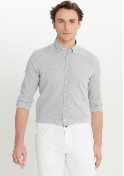 AC&Co / Altınyıldız Classics Erkek Grı Pamuklu Keten Slim Fit Dar Kesim Düğmeli Yaka Çizgili Gömlek Gri AC&Co / Altınyıldız Classics Erkek Grı Pamuklu Keten Slim Fit Dar Kesim Düğmeli Yaka Çizgili Gömlek Gri