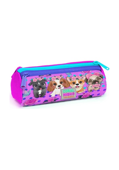 Coral High Pembe Köpek Üç Bölmeli Kalem Çantası - Kız Çocuk