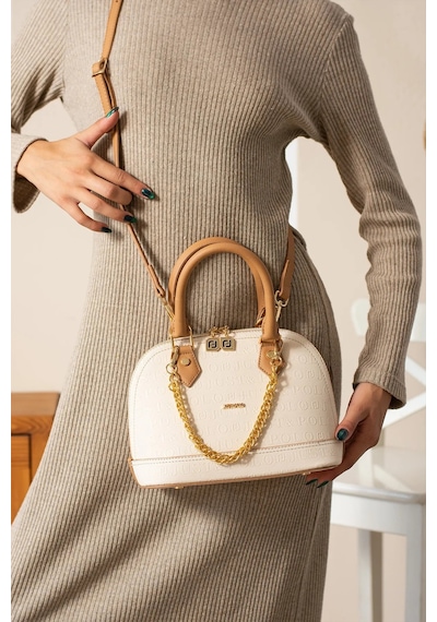 Just Polo Kadın Zincir Detaylı Lüks El Ve Omuz Çantası Shopper Ebat : 25x22 Cm Krem