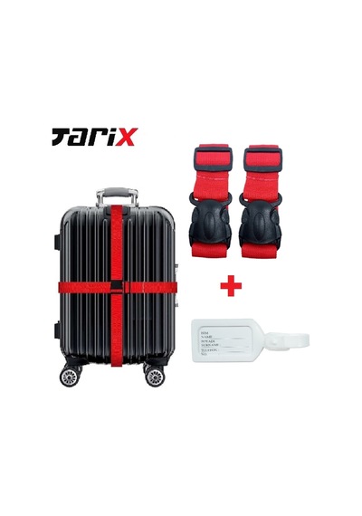 Tarix 2 Adet Kırmızı Valiz Kemeri + 1 Adet Beyaz Valiz Etiketi Kırmızı