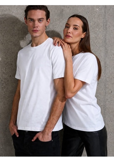 Efnaz Style Unisex Kısa Kollu Bisiklet Yaka Basic Viskon Bluz Beyaz