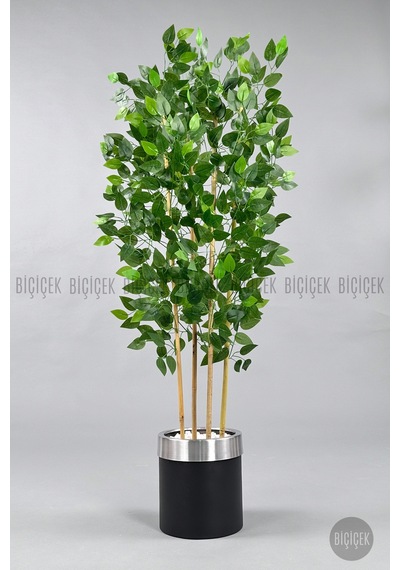 Yapay Benjamin Ağacı 140cm Siyah Gümüş Metal Saksıda Siyah-silver