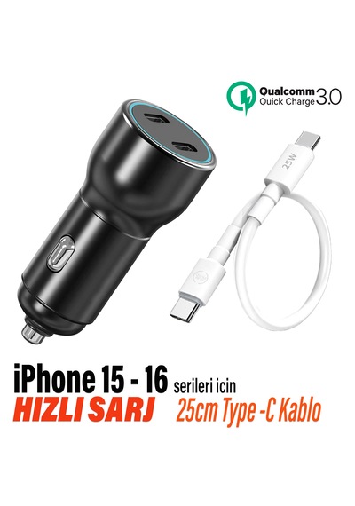 Hızlı Araç Şarj Aleti İphone 15 - 16 Serisi Uyumlu Araba Şarj