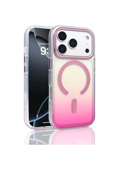 Apple iPhone Uyumlu 17 Pro Kılıf M-safe Şarj Özellikli Transparan Renk Geçişli Zore Toros Kapak Rose Pembe