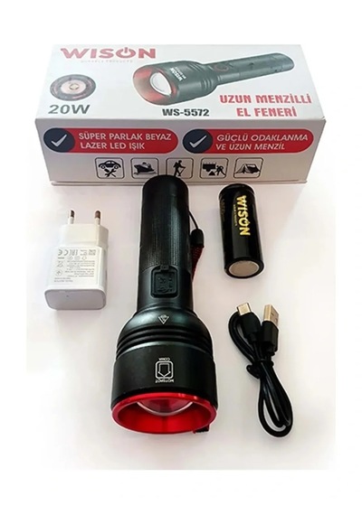 Wıson Ws-5572 20w Uzun Menzilli Şarjlı Metal El Feneri