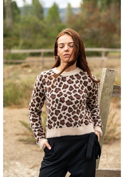Verdeblanco Leopar Desenli Tüylü Kazak Leopar