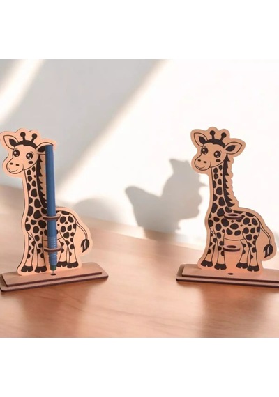 Boyanabilir Ahşap Zürafa Kalemlik - 3mm Mdf Lazer Kesim Hobi Seti 10 Adet