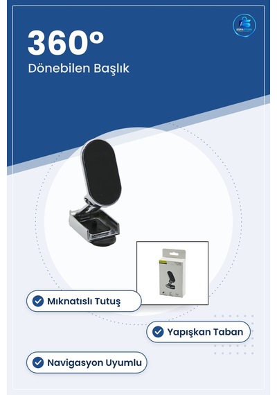 Mıknatıslı Araç İçi Telefon Tutucu Yapışkanlı Derece Dönebilen Ba