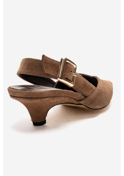 Luvishoes Dıorıs Toprak Süet Hakiki Deri Kadın Kısa Topuklu Ayakkabı Taş
