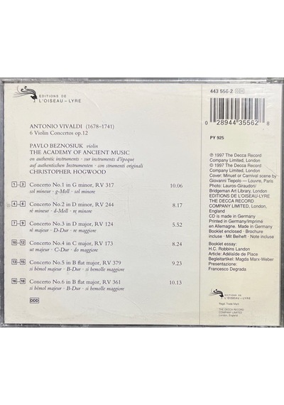 Plak Değildir Cd Dir Cd Vivaldi 6 Violin Concertos Op.12 Cd