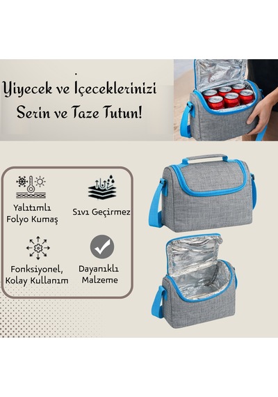 Termal Omuz Çantası 5 Lt Soğuk Tutan Buzluk-302 Gri