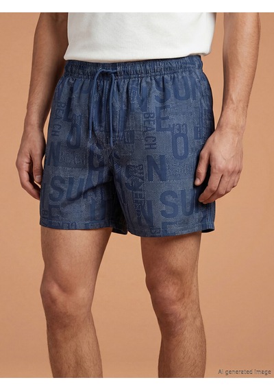 Lcw Swımwear Lacivert Kısa Boy Yazı Baskılı Erkek Deniz Şortu
