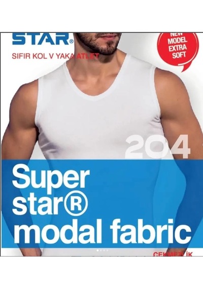 Modadua Star 204 Modal Sıfır Kol V-yaka Atlet Beyaz