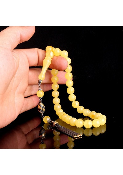 925 Ayar Gümüş Püsküllü 10 Mm Damla Kehribar Tesbih