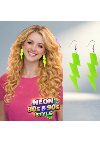 Retro Neon Yeşil Şimşek Küpe 10 Cm Uzunlukta Diğer