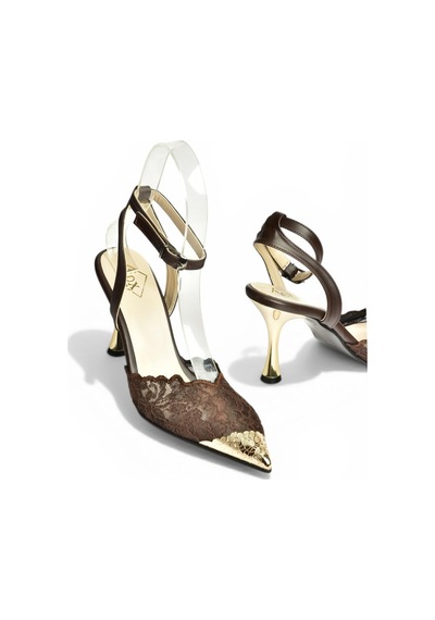 Fox Shoes Y752093806 Kahverengi Dantel İnce Galveniz Topuklu Kadın Ayakkabı