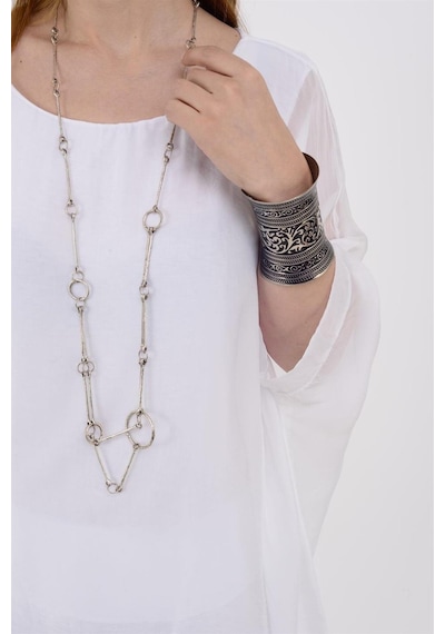 Bohem Stil İtalyan Yarasa Kol İpek Bluz & Pantolon Takım-8767 Beyaz