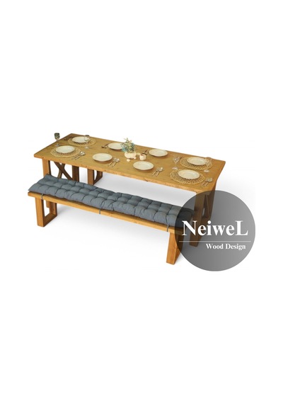 Neiwel Move Doğal Ahşap Banklı Yemek Masası Takımı-80-180 Takım Açık Ceviz