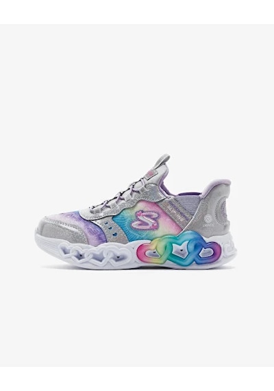 Skechers Infinite Heart Lights Kız Çocuk Gri Işıklı Spor Ayakkabı Gümüş