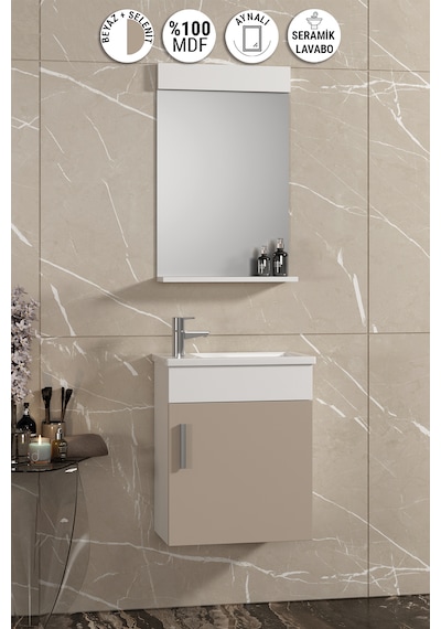Lale 42x24 Cm Beyaz-selenit Mdf Seramik Lavabolu Asma Banyo Dolabı Takımı