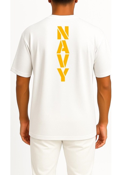 Bahriyeli Collection Oversize Vert Navy Göğüs Ve Sırt Baskılı Unisex T-shirt Beyaz