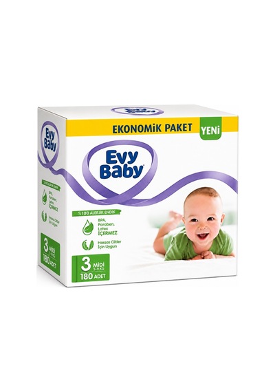 Evy Baby Bebek Bezi 3 Beden 5-9 Kg Midi 180 Adet 3 Numara