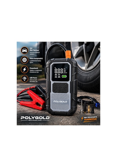 1200a Akü Takviye Cihazı 150 Psı Hava Kompresörlü Powerbank Led Fener 4 Ü 1 Arada