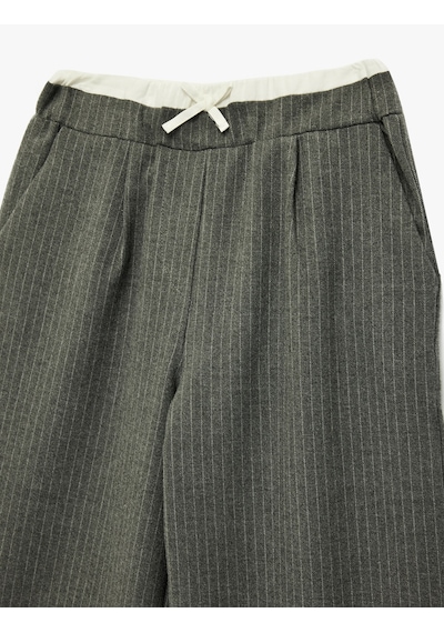 Koton Beli Lastikli Geniş Paça Çizgili Pantolon Gri Çizgili 6skg40059aw Gri