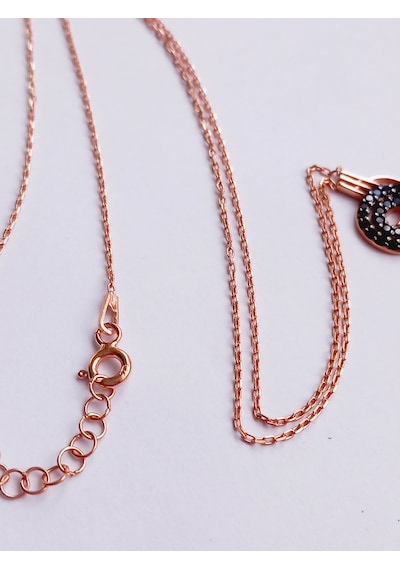 Gümüş Siyah Zirkon Taşlı Gold Osmanlı Tuğrası Trend Kadın Kolye Ö