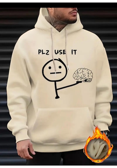 Medinenur Plz Use It Baskılı Kapüşonlu Sweatshirt Bej
