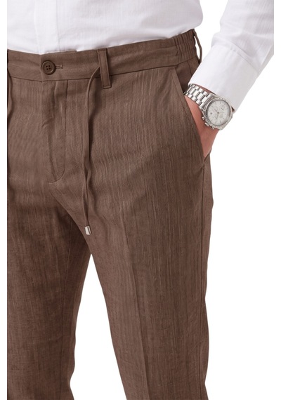Rizzup Erkek Slim Fit Kırçıllı Kahve Kumaş Pantolon İpli Esnek Bel Likralı Spor Şık Pantolon 2700252 Rizzup Erkek Slim Fit Kırçıllı Kahve Kumaş Pantolon İpli Esnek Bel Likralı Spor Şık Pantolon 2700252