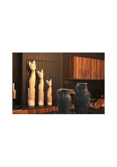 Ahşap Otantik 3 Lü Kedi 100cm Dekoratif Ahşap Kedi 100 80 60 Cm Açık Kahve