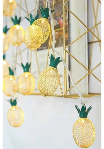 Dekoratif Şirin Led Işıklı Ananas Dizeleri 10'lu 2 Metre Dekoratif Pilli Süsleme Sarı