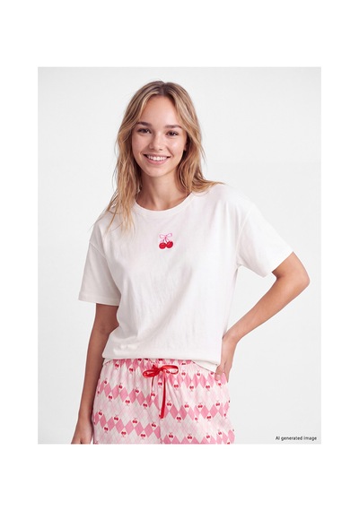 Lcw Young Pembe Baskılı Kadın Kaprili Pijama Takımı