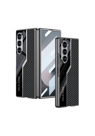 Galaxy Uyumlu Z Fold 6 Kılıf Ultra İnce Kamera Korumalı Pc + Karbon Fiber Tasarımlı Arka Yüzey Kıpta Poligan Kılıf